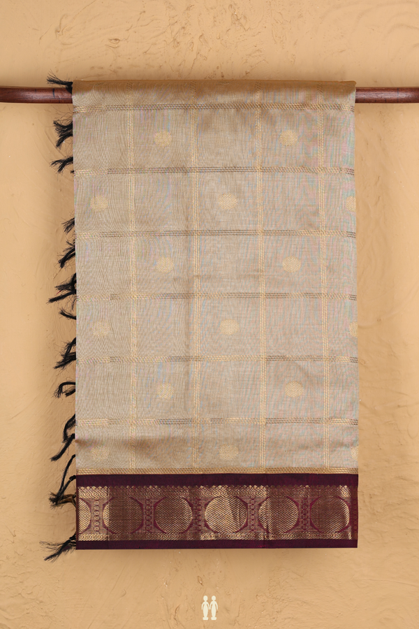 Traditional Silk Cotton Saree In Tan Brown With Checks Design