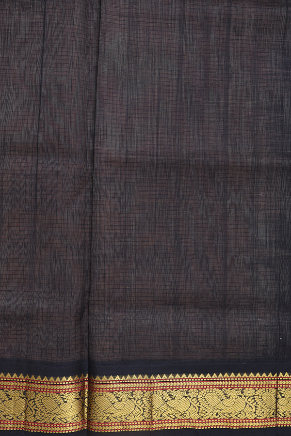 Traditional Silk Cotton Saree In Brown With Checks Design