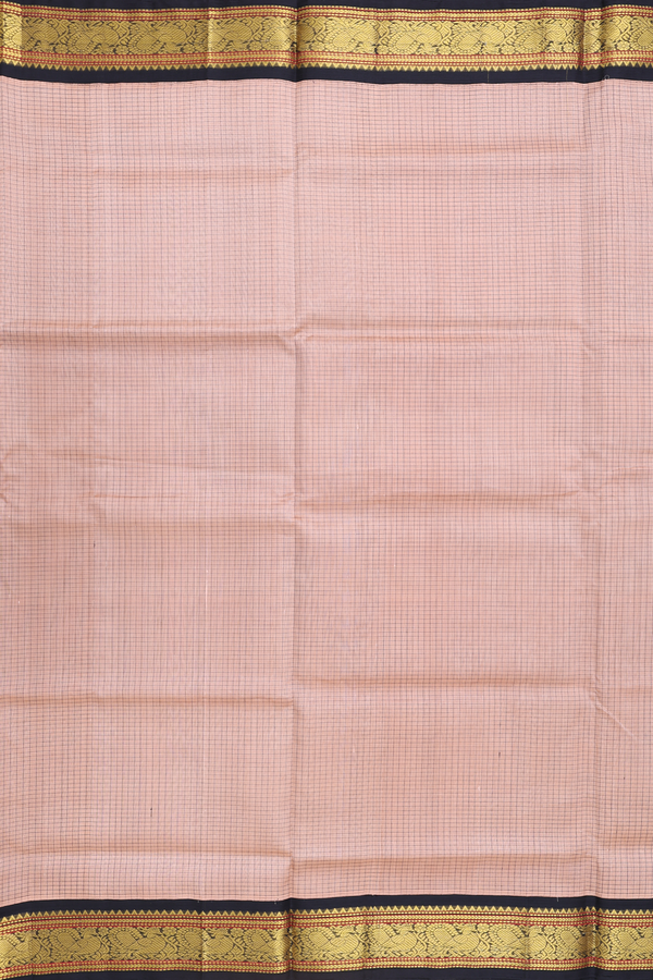 Traditional Silk Cotton Saree In Brown With Checks Design