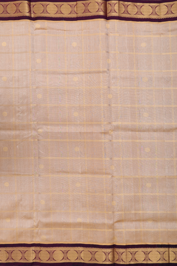 Traditional Silk Cotton Saree In Tan Brown With Checks Design