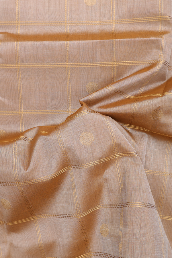 Traditional Silk Cotton Saree In Tan Brown With Checks Design