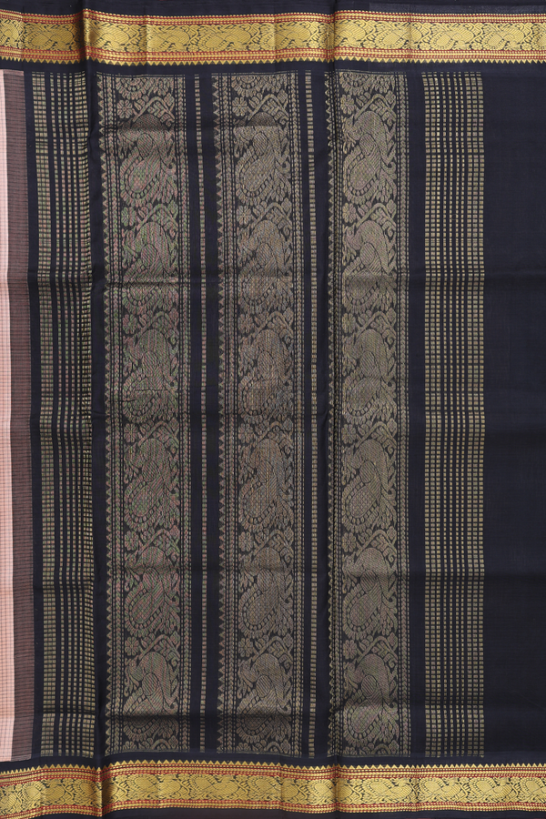 Traditional Silk Cotton Saree In Brown With Checks Design