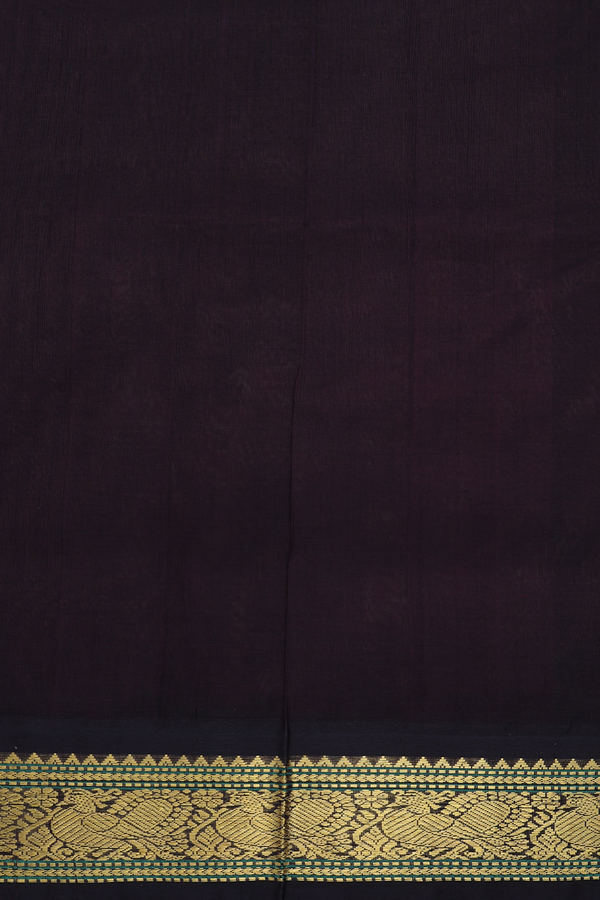 Traditional Silk Cotton Saree In Brown With Peacock Buttas