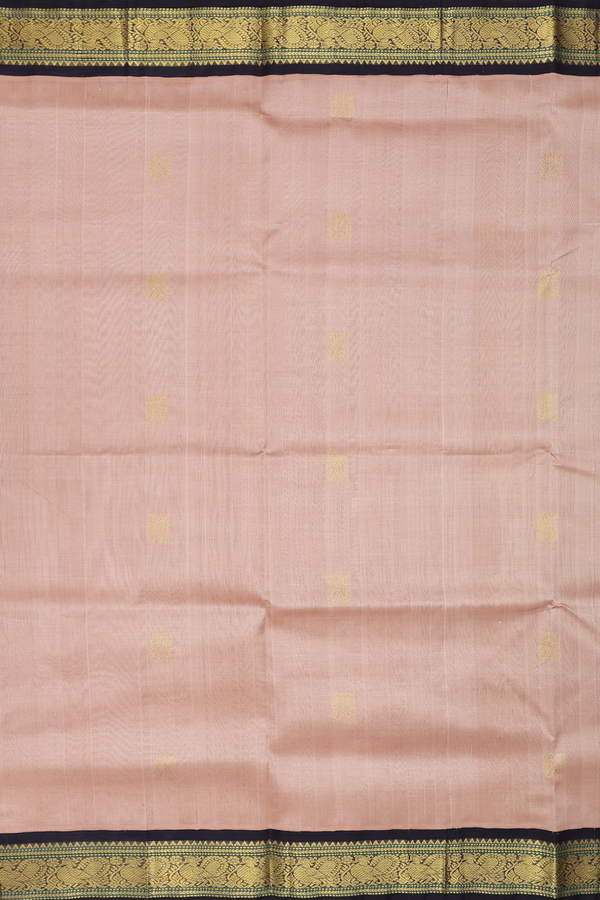 Traditional Silk Cotton Saree In Brown With Peacock Buttas