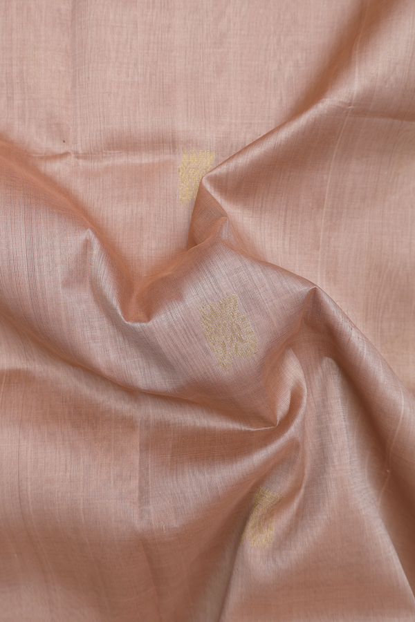 Traditional Silk Cotton Saree In Brown With Peacock Buttas