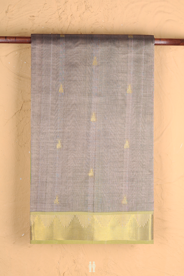 Traditional Silk Cotton Saree In Brown With Temple Buttas