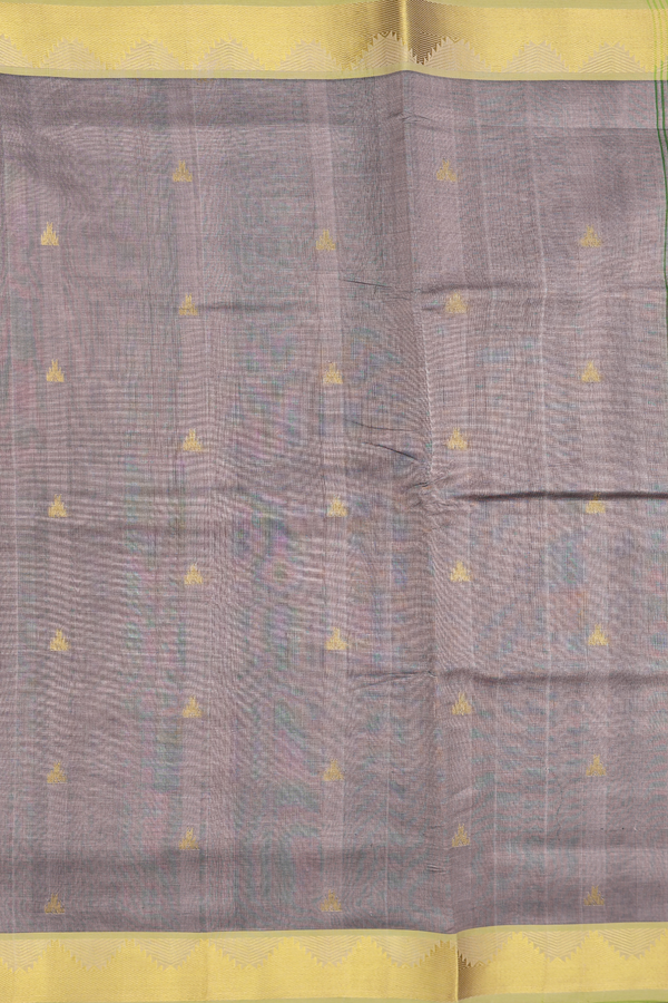 Traditional Silk Cotton Saree In Brown With Temple Buttas