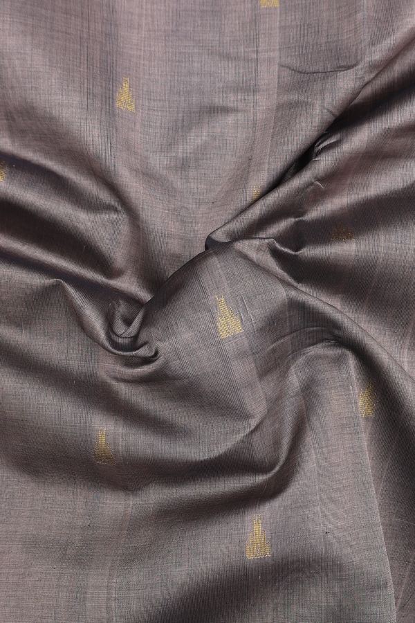 Traditional Silk Cotton Saree In Brown With Temple Buttas