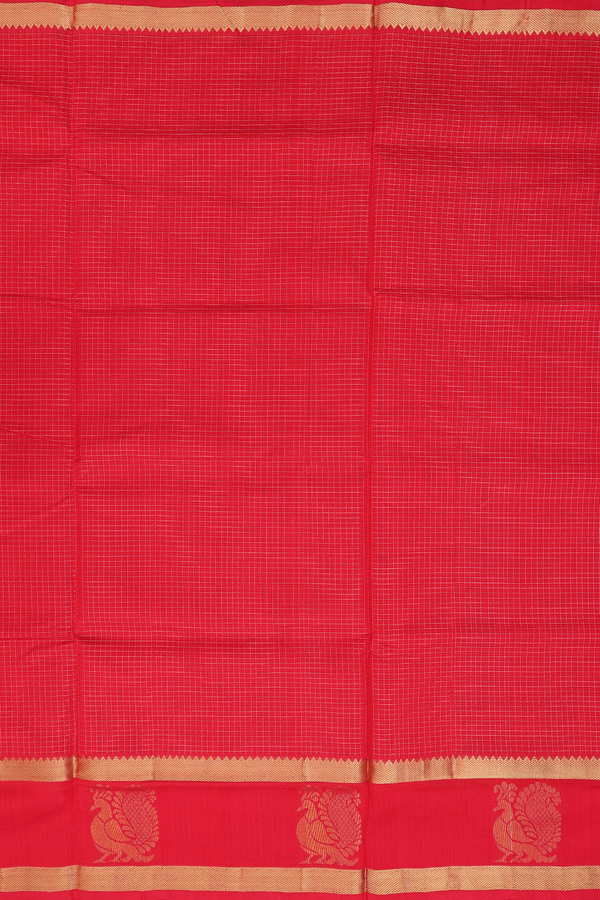 Traditional Silk Cotton Saree In Chilli Red With Checks Design