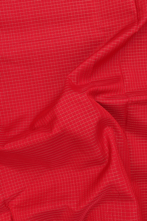 Traditional Silk Cotton Saree In Chilli Red With Checks Design