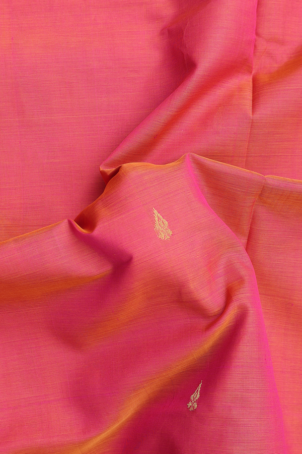 Traditional Silk Cotton Saree In Coral Pink With Zari Buttas