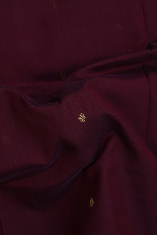 Traditional Silk Cotton Saree In Dark Brown With Floral Buttas