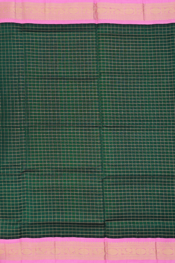Traditional Silk Cotton Saree In Dark Green With Checks Desi