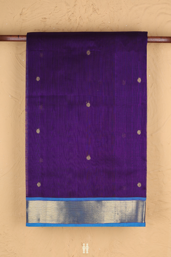 Traditional Silk Cotton Saree In Royal Purple With Zari Buttas