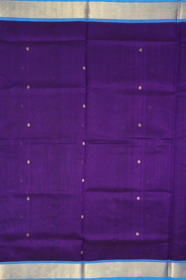 Traditional Silk Cotton Saree In Royal Purple With Zari Buttas