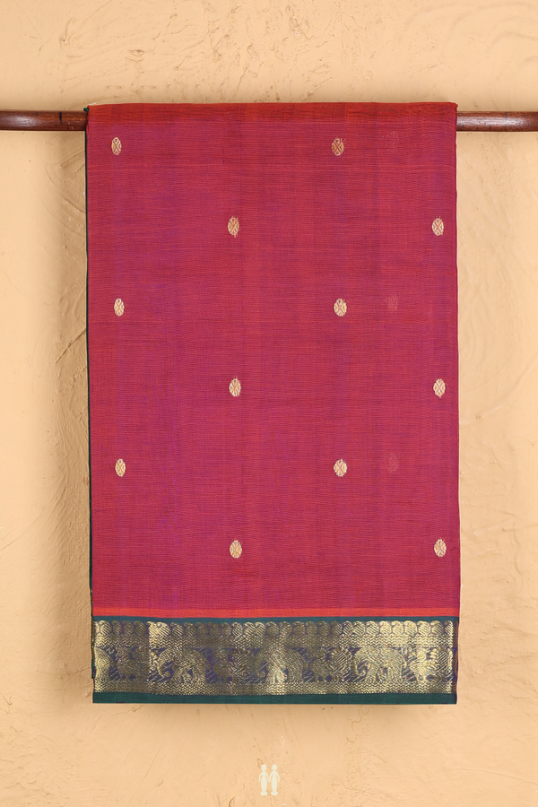 Traditional Silk Cotton Saree In Dual Tone With Zari Buttas