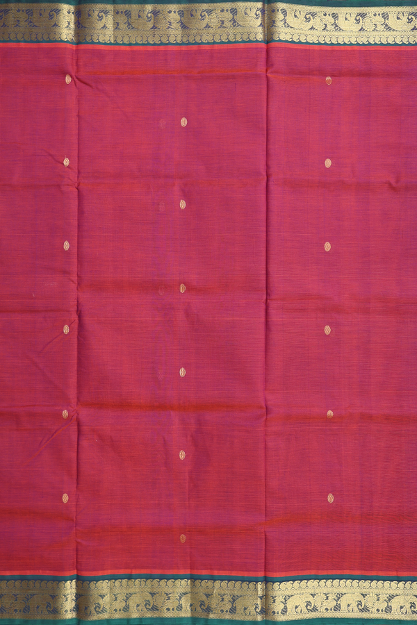 Traditional Silk Cotton Saree In Dual Tone With Zari Buttas