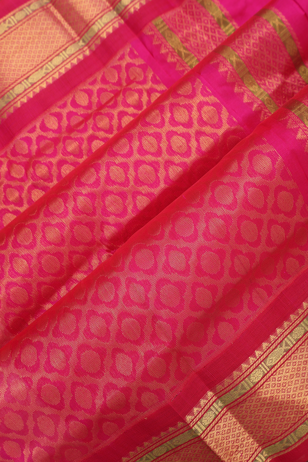 Traditional Silk Cotton Saree In Egg White With Rudraksh Buttas