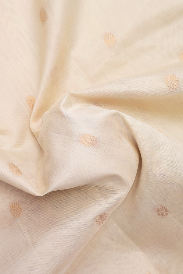 Traditional Silk Cotton Saree In Egg White With Rudraksh Buttas