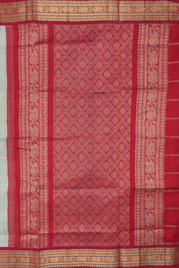 Traditional Silk Cotton Saree In Green With Checks Design