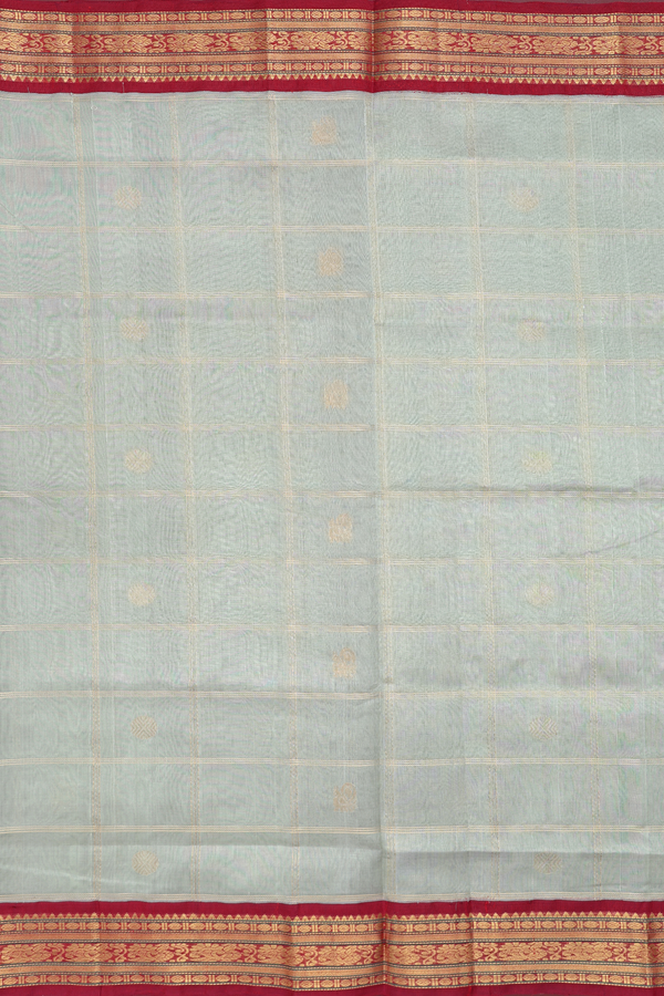 Traditional Silk Cotton Saree In Green With Checks Design