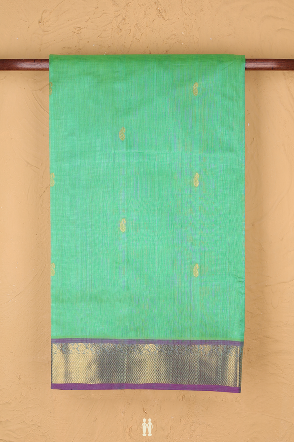 Traditional Silk Cotton Saree In Green With Chevron Border
