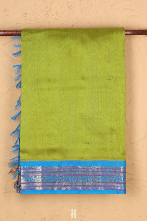 Traditional Silk Cotton Saree In Green With Contrast Border
