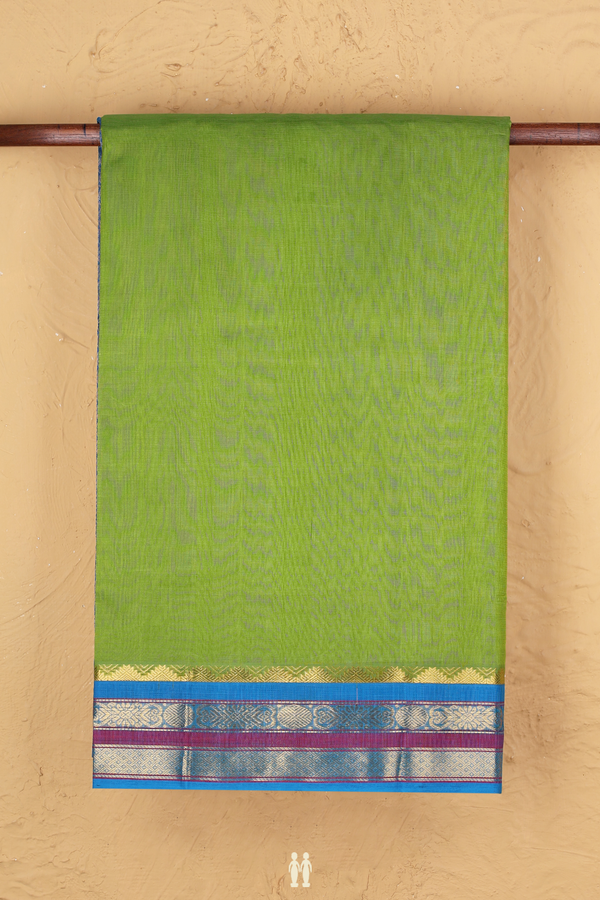 Traditional Silk Cotton Saree In Green With Contrast Border