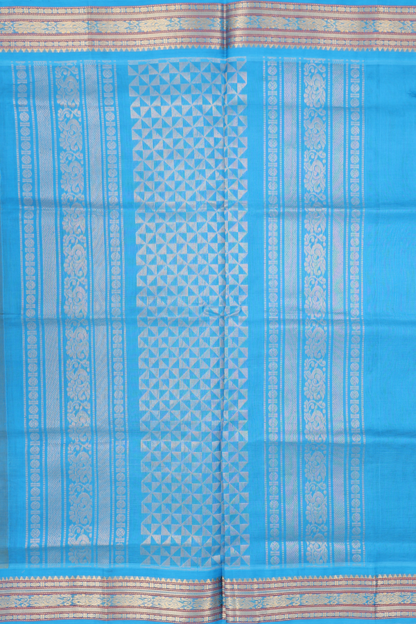 Traditional Silk Cotton Saree In Green With Contrast Border