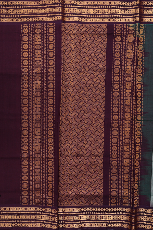 Silk Cotton Saree In Greyish Green With Contrast Border