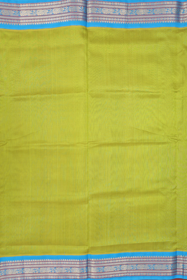 Traditional Silk Cotton Saree In Green With Contrast Border