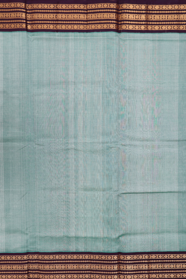 Silk Cotton Saree In Greyish Green With Contrast Border