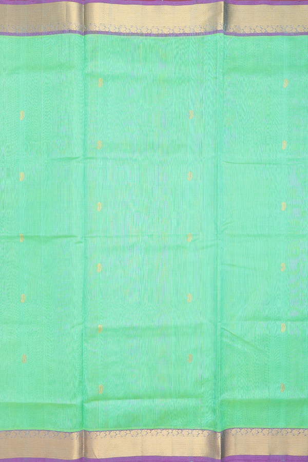 Traditional Silk Cotton Saree In Green With Chevron Border