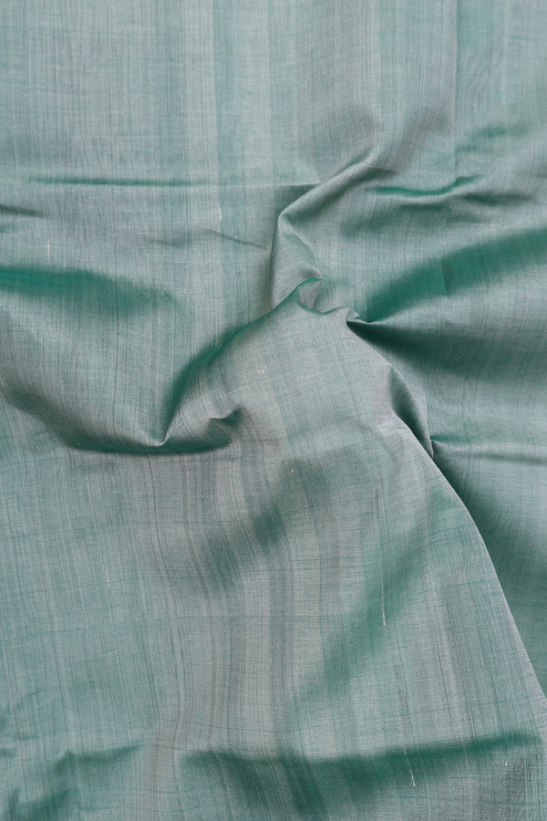 Silk Cotton Saree In Greyish Green With Contrast Border