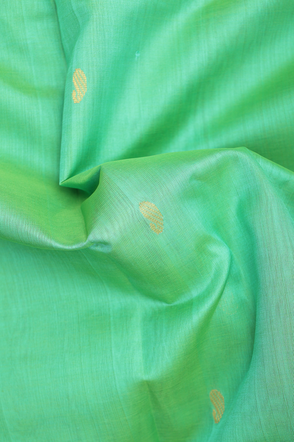 Traditional Silk Cotton Saree In Green With Chevron Border