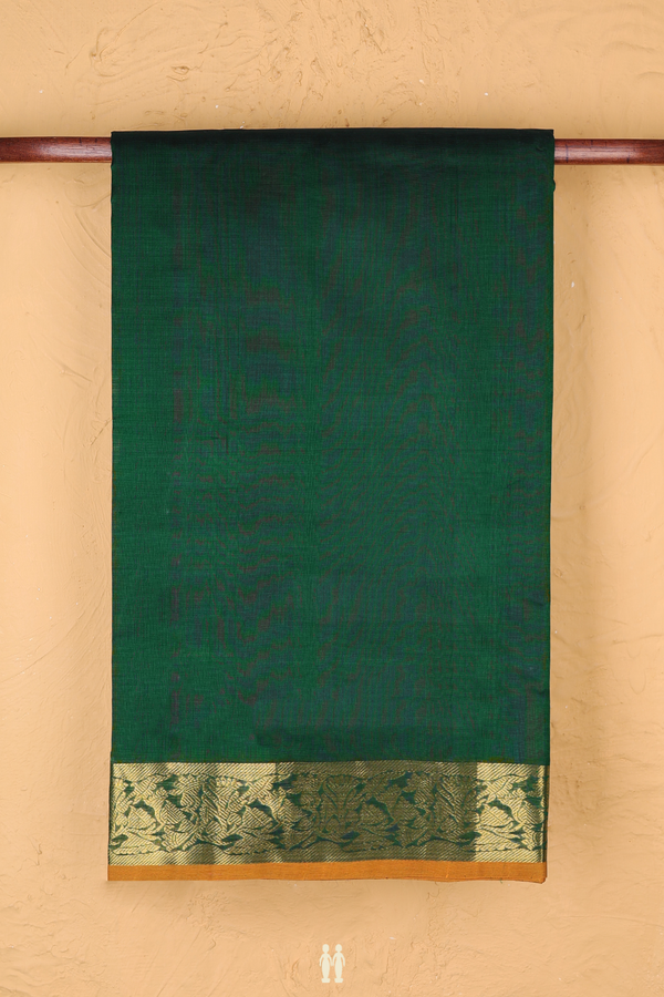 Traditional Silk Cotton Saree In Green With Floral Border