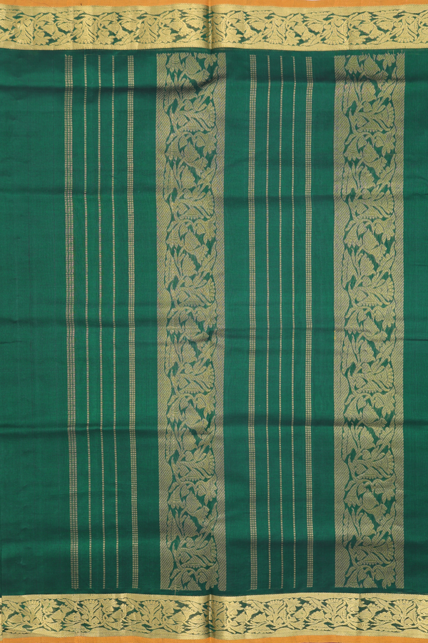 Traditional Silk Cotton Saree In Green With Floral Border