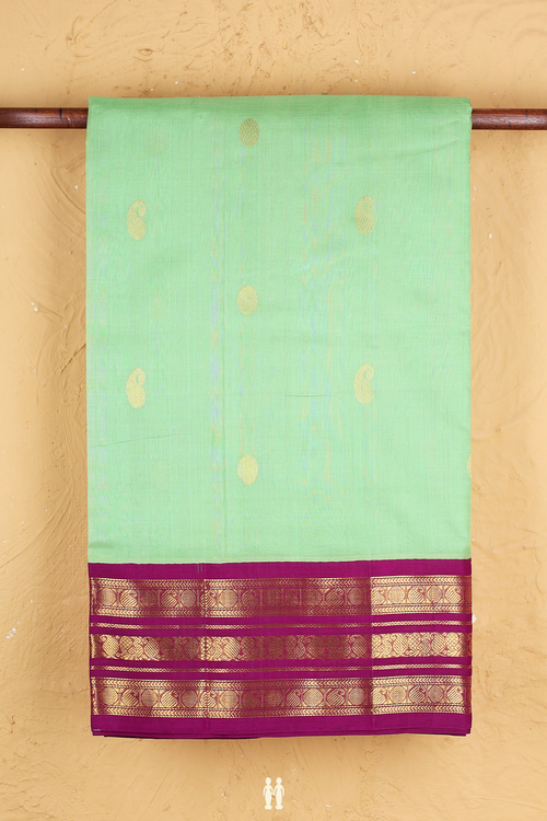 Traditional Silk Cotton Saree In Green With Paisley Buttas