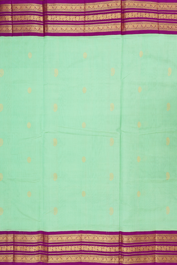 Traditional Silk Cotton Saree In Green With Paisley Buttas