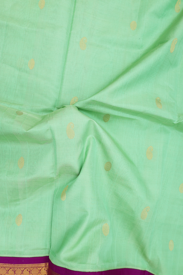 Traditional Silk Cotton Saree In Green With Paisley Buttas
