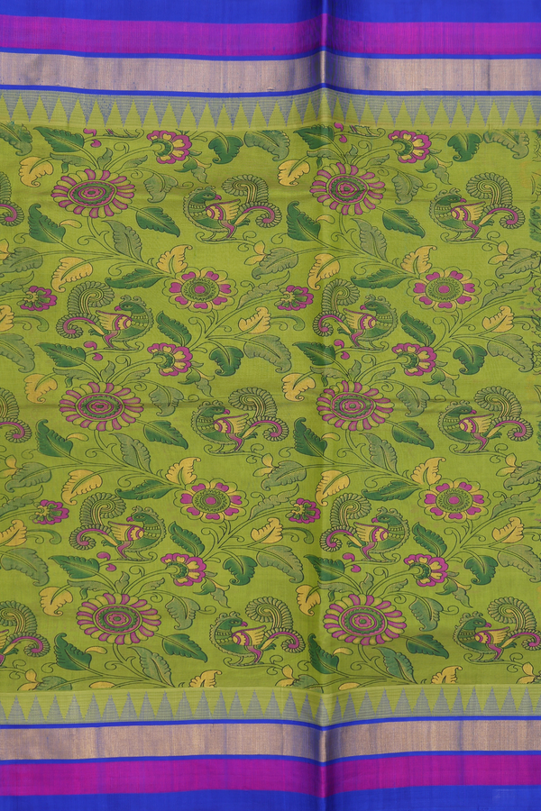 Traditional Silk Cotton Saree In Green With Printed Design