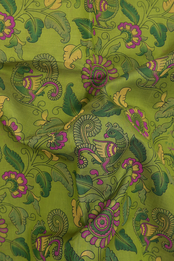 Traditional Silk Cotton Saree In Green With Printed Design