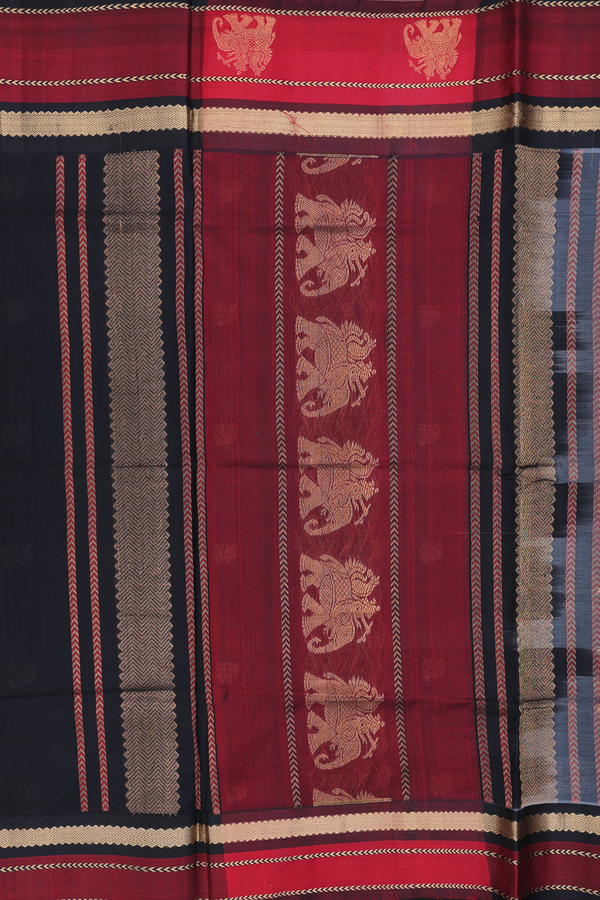 Traditional Silk Cotton Saree In Grey With Checks Design