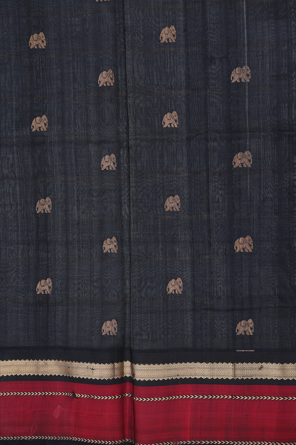 Traditional Silk Cotton Saree In Grey With Checks Design