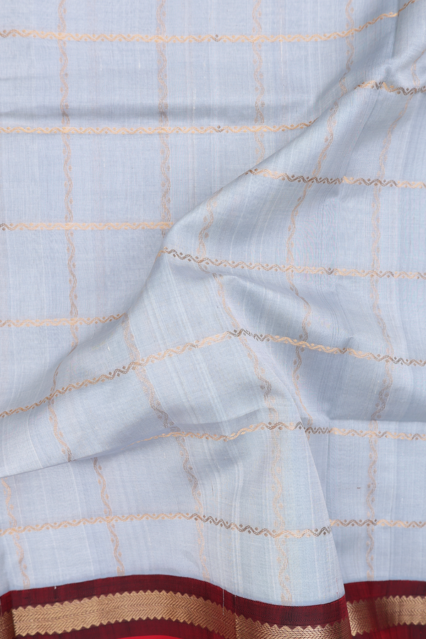 Traditional Silk Cotton Saree In Grey With Checks Design