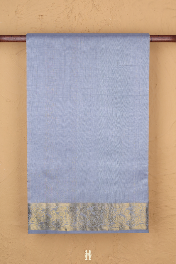 Traditional Silk Cotton Saree In Grey With Zari Border