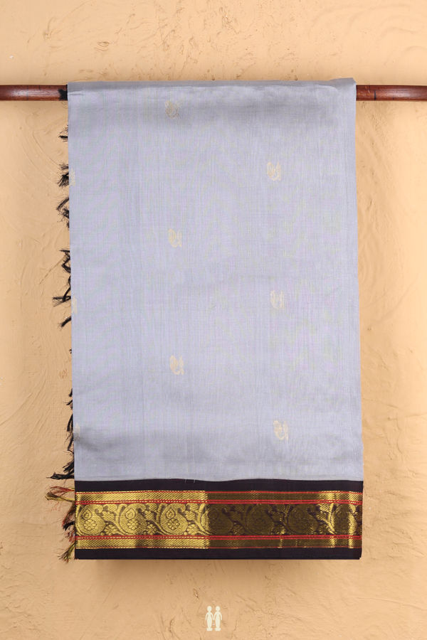 Traditional Silk Cotton Saree In Grey With Zari Buttas