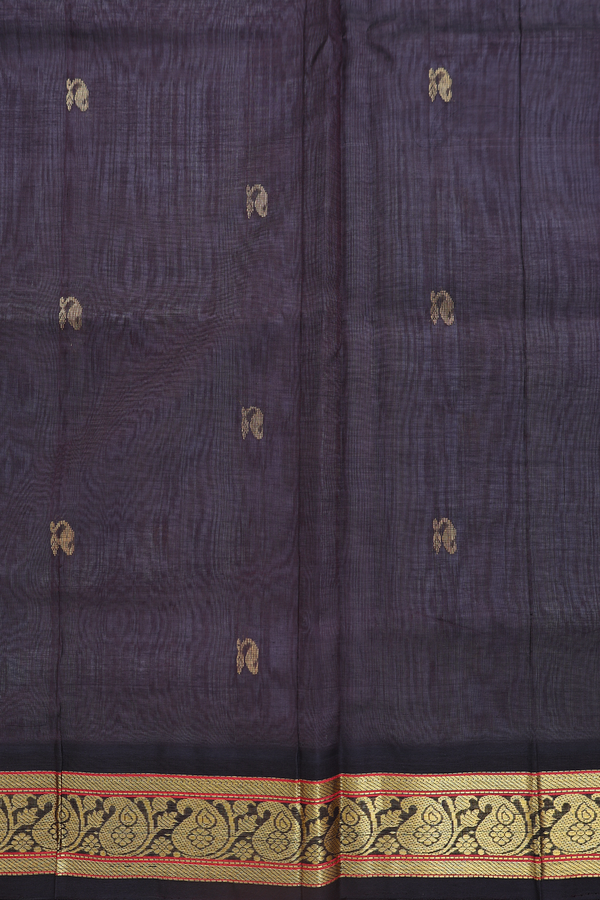 Traditional Silk Cotton Saree In Grey With Zari Buttas