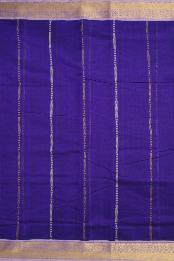 Traditional Silk Cotton Saree In Indigo Blue With Zari Stripes