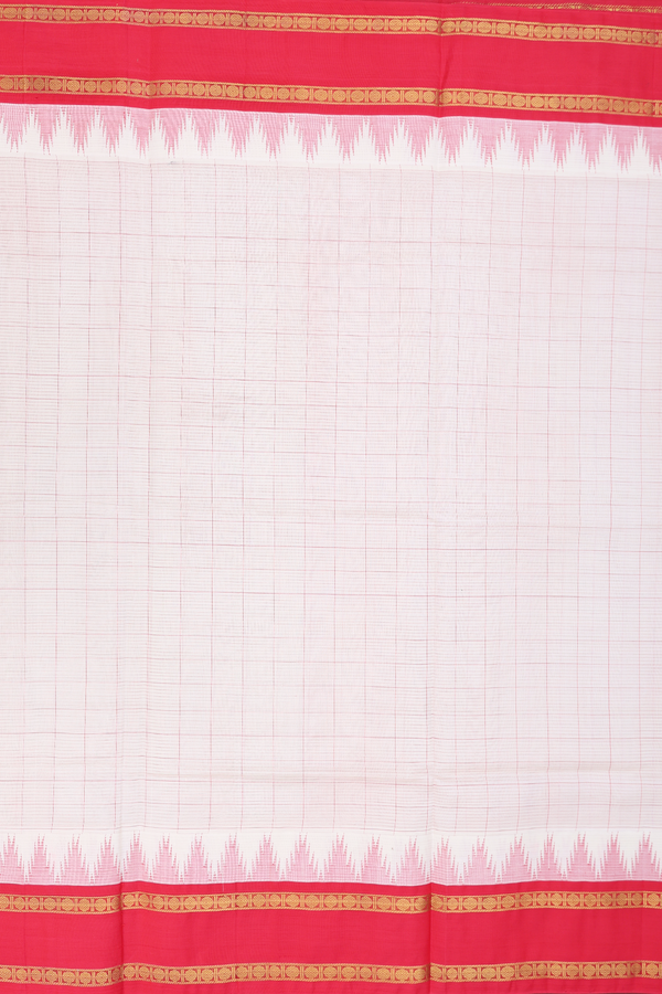 Traditional Silk Cotton Saree In Ivory With Checks Design